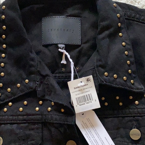 Sanctuary Black Studded Jean Jacket Size Medium - Picture 3 of 5